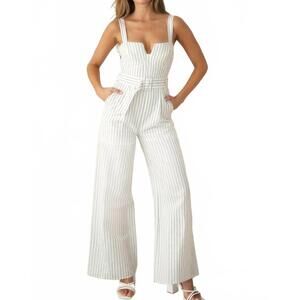 NEW ENDLESS BLU. striped bustier jumpsuit in white/black